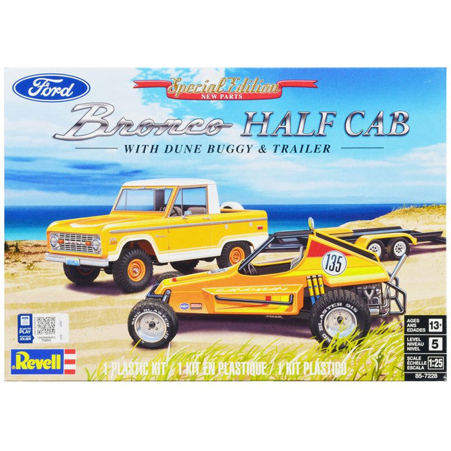 Level 5 Model Kit Ford Bronco Half Cab with Dune Buggy and Flatbed Trailer 1/25 Scale Model by Revell-Revell-ModelCars.com
