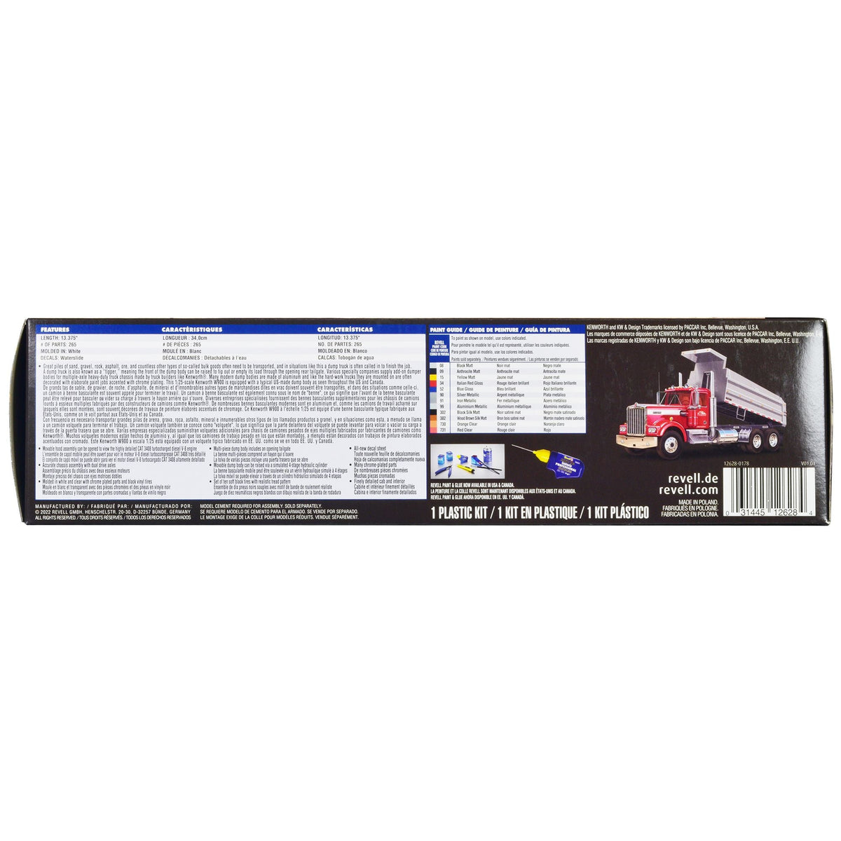 Level 5 Model Kit Kenworth W-900 Dump Truck 1/25 Scale Model by Revell-Revell-ModelCars.com