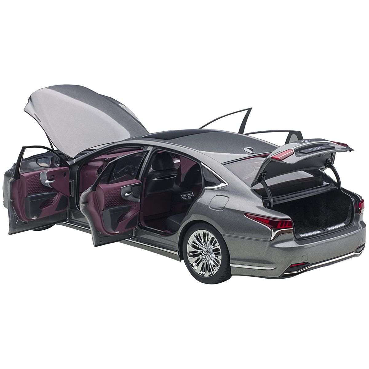 Lexus LS500h Manganese Luster Gray Metallic with Crimson and Black Interior 1/18 Model Car by Autoart - Autoart - ModelCars.com