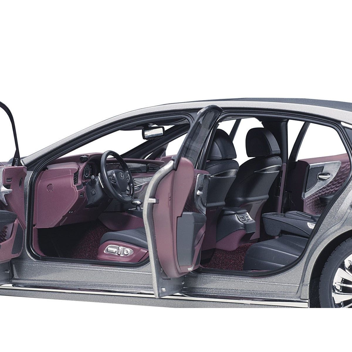 Lexus LS500h Manganese Luster Gray Metallic with Crimson and Black Interior 1/18 Model Car by Autoart - Autoart - ModelCars.com