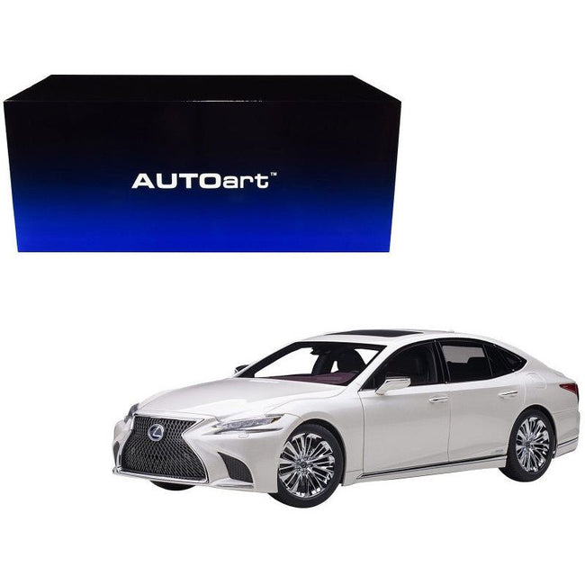 Lexus LS500h Sonic White Metallic with Crimson and Black Interior 1/18 Model Car by Autoart - Autoart - ModelCars.com