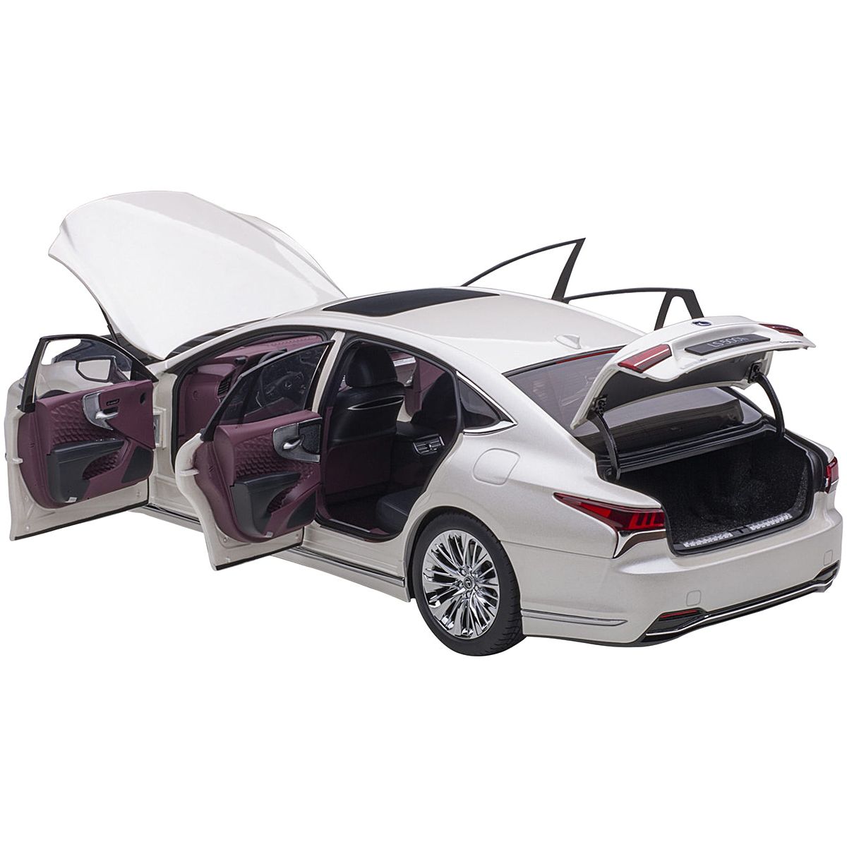 Lexus LS500h Sonic White Metallic with Crimson and Black Interior 1/18 Model Car by Autoart - Autoart - ModelCars.com