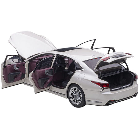 Lexus LS500h Sonic White Metallic with Crimson and Black Interior 1/18 Model Car by Autoart - Autoart - ModelCars.com