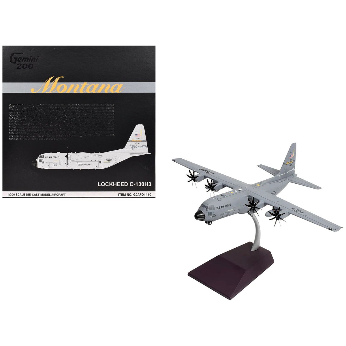 Lockheed C-130H3 Hercules Transport Aircraft "Montana Air National Guard, Great Falls ANGB" United States Air Force "Gemini 200" Series 1/200 Diecast Model Airplane by GeminiJets-GeminiJets-ModelCars.com