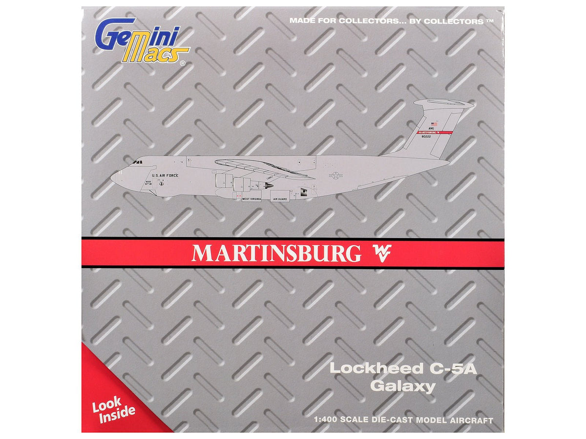 Lockheed C-5A Galaxy Transport Aircraft "Martinsburg Air Force Base" United States Air Force (68-0222) Gray "Gemini Macs" Series 1/400 Diecast Model by GeminiJets-GeminiJets-ModelCars.com