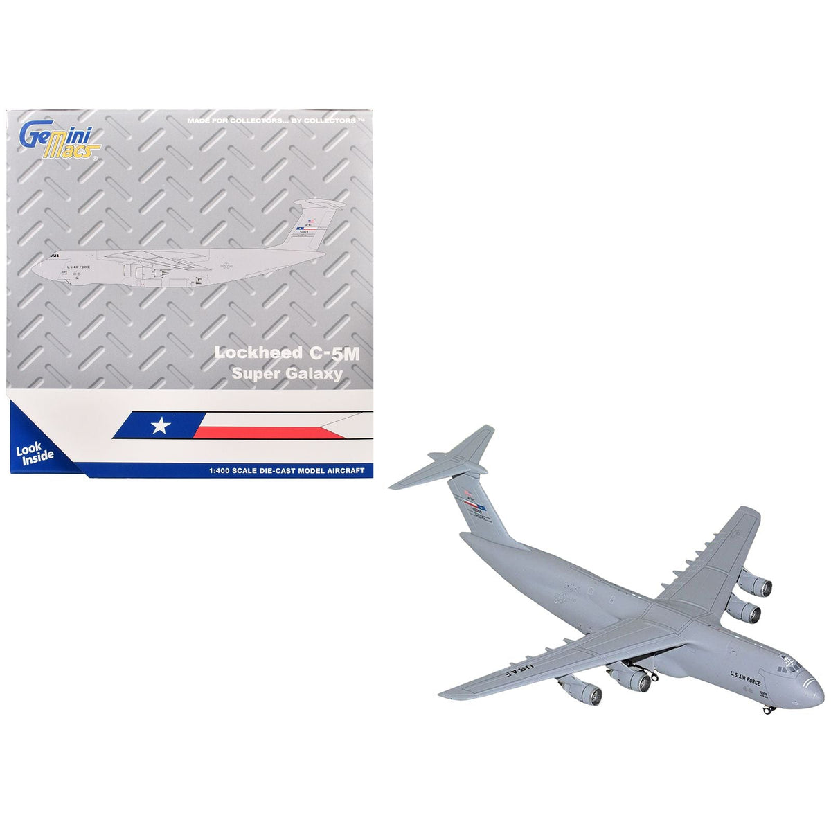 Lockheed C-5M Super Galaxy Transport Aircraft "Lackland Air Force Base" United States Air Force (85-0009) Gray "Gemini Macs" Series 1/400 Diecast Model Airplane by GeminiJets-GeminiJets-ModelCars.com