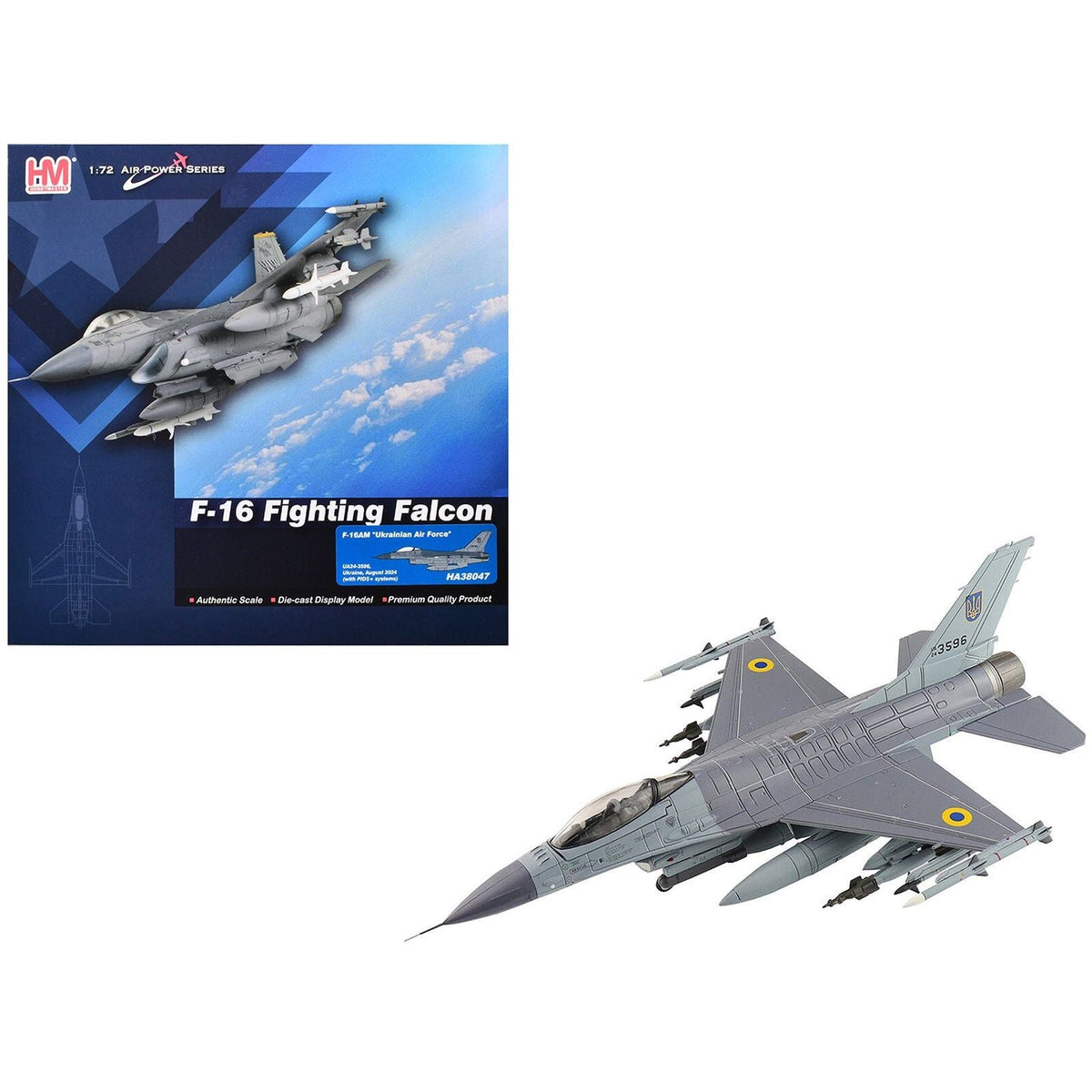 Lockheed F-16AM Fighting Falcon Fighter Aircraft "UA24-3596 Pylon Integrated Dispenser System Plus" (2024) Ukrainian Air Force "Air Power Series" 1/72 Diecast Model by Hobby Master-Hobby Master-ModelCars.com