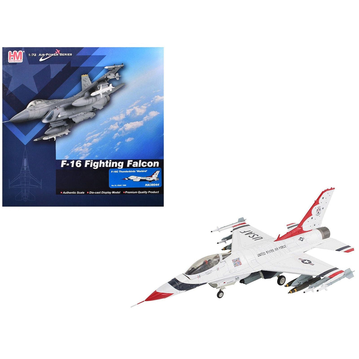 Lockheed F-16C Fighting Falcon Fighter Aircraft "No.10 Thunderbirds Warbird" United States Air Force "Air Power Series" 1/72 Diecast Model by Hobby Master-Hobby Master-ModelCars.com