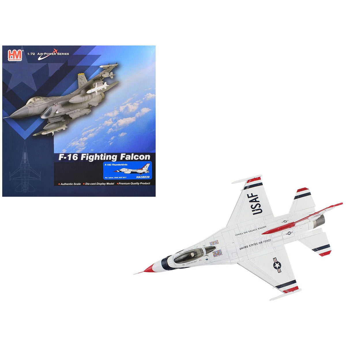 Lockheed F-16C Fighting Falcon Fighter Aircraft "Thunderbirds #1 Royal International Air Tattoo" (2017) United States Air Force "Air Power Series" 1/72 Diecast Model by Hobby Master-Hobby Master-ModelCars.com