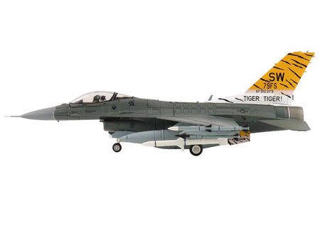 Lockheed F-16CM Fighting Falcon Fighter Aircraft "91-0379 Tiger Tiger 1 79th Fighter Squadron Shaw Air Force Base" (2023) United States Air Force "Air Power Series" 1/72 Diecast Model by Hobby Master-Hobby Master-ModelCars.com