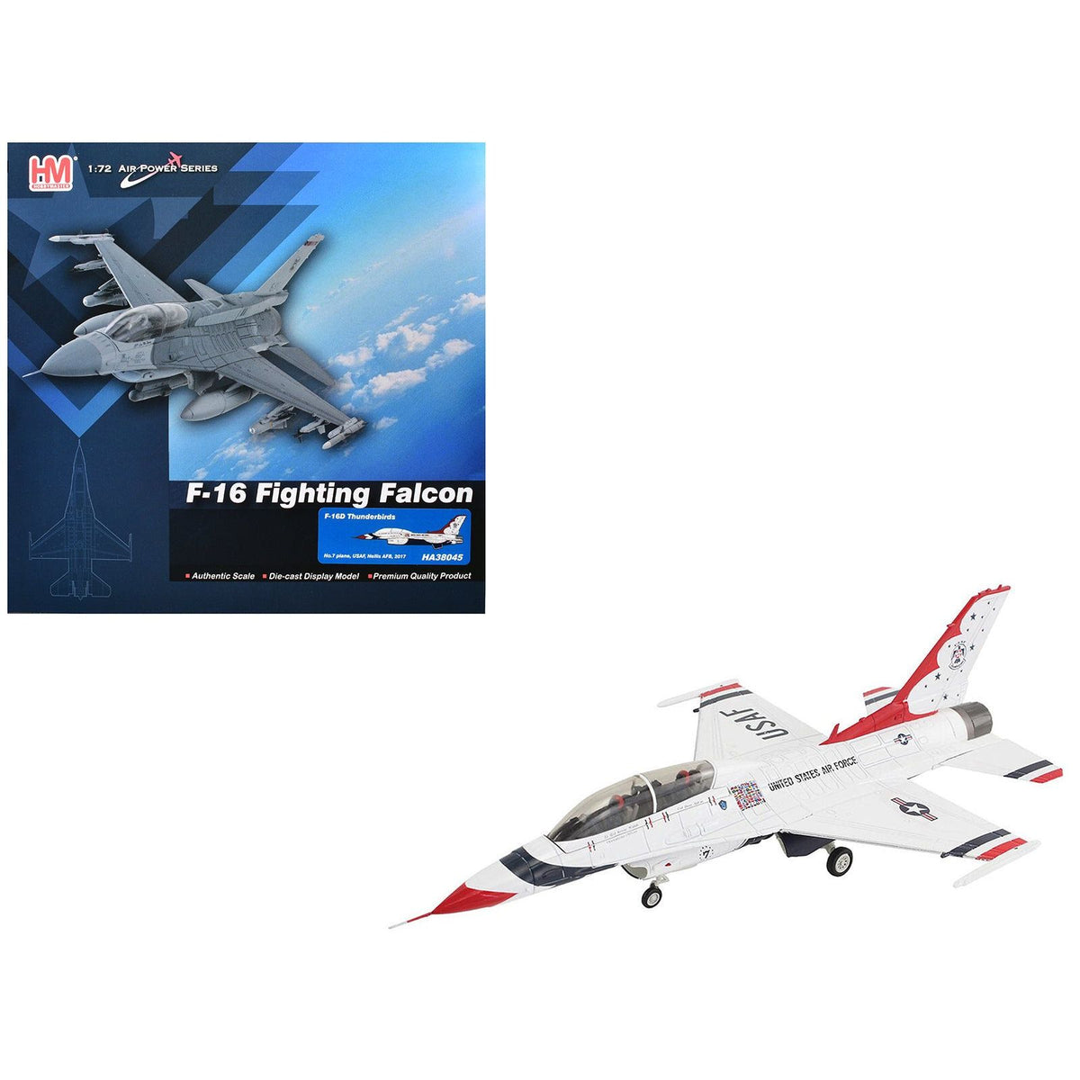 Lockheed F - 16D Fighting Falcon Fighter Aircraft "No.7 Thunderbirds Nellis Air Force Base" (2017) United States Air Force "Air Power Series" 1/72 Diecast Model by Hobby Master - Hobby Master - ModelCars.com