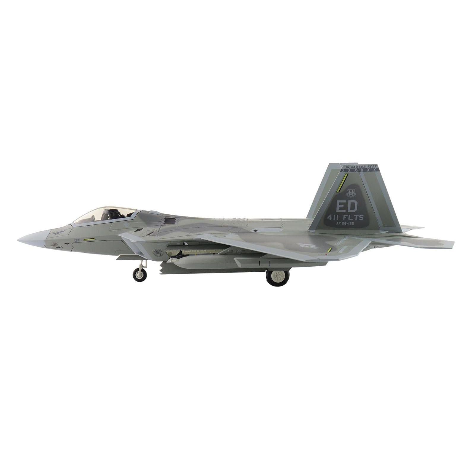 Lockheed F - 22 Raptor Stealth Aircraft with Steakthy Pods "AF06 - 132 411th Flight Test Squadron Edwards Air Force Base" (2022) United States Air Force "Air Power Series" 1/72 Diecast Model by Hobby Master - Hobby Master - ModelCars.com