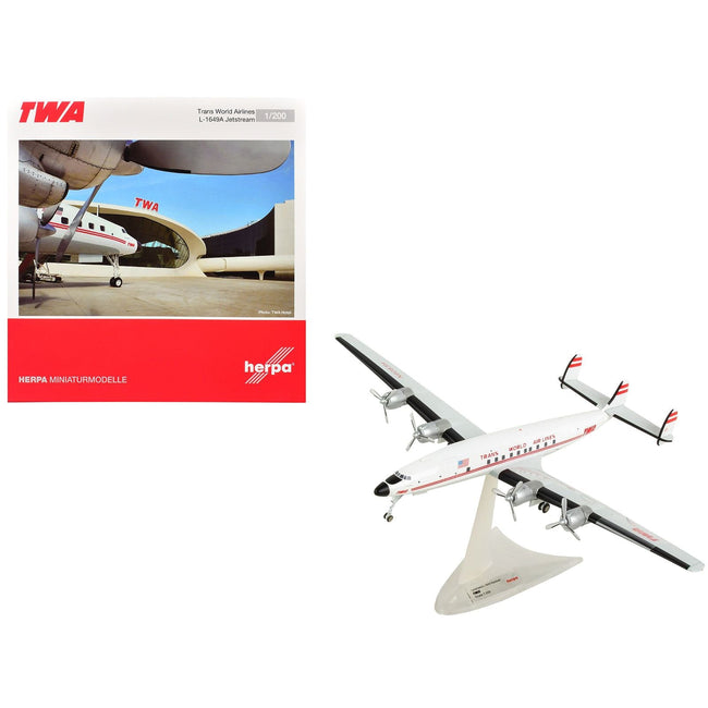 Lockheed L-1649A Jetstream Commercial Aircraft "TWA (Trans World Airlines)" (N8083H) White with Red Stripes 1/200 Diecast Model Airplane by Herpa-Herpa-ModelCars.com