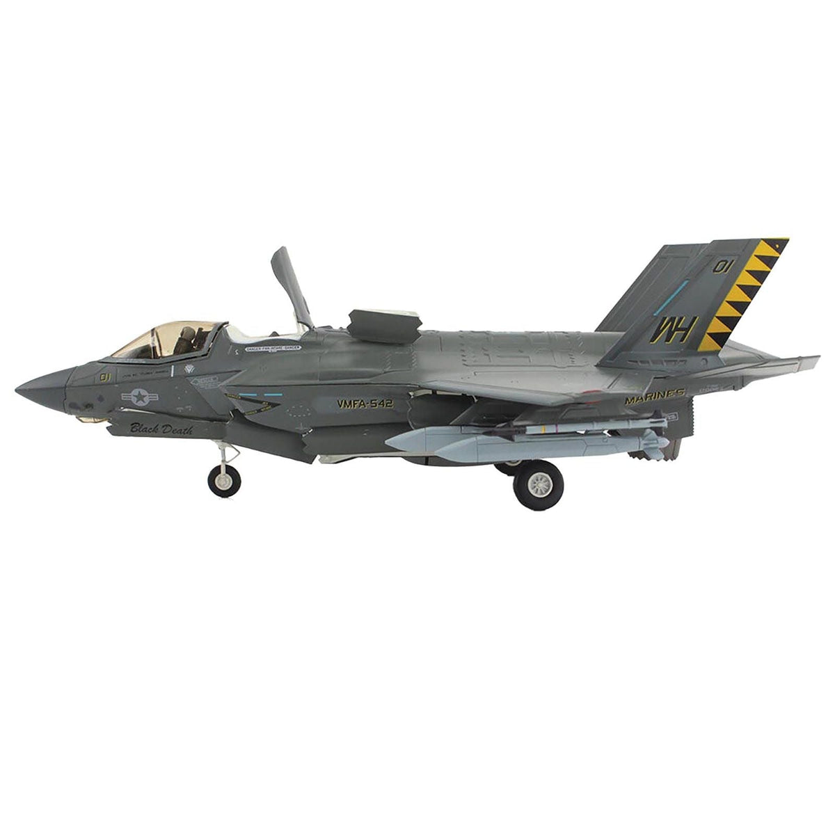 Lockheed Martin F-35B Lightning II Aircraft (Beast Mode) "Black Death VMFA-542 MCAS Cherry Point" (2023) United States Marine Corps "Air Power Series" 1/72 Diecast Model by Hobby Master-Hobby Master-ModelCars.com