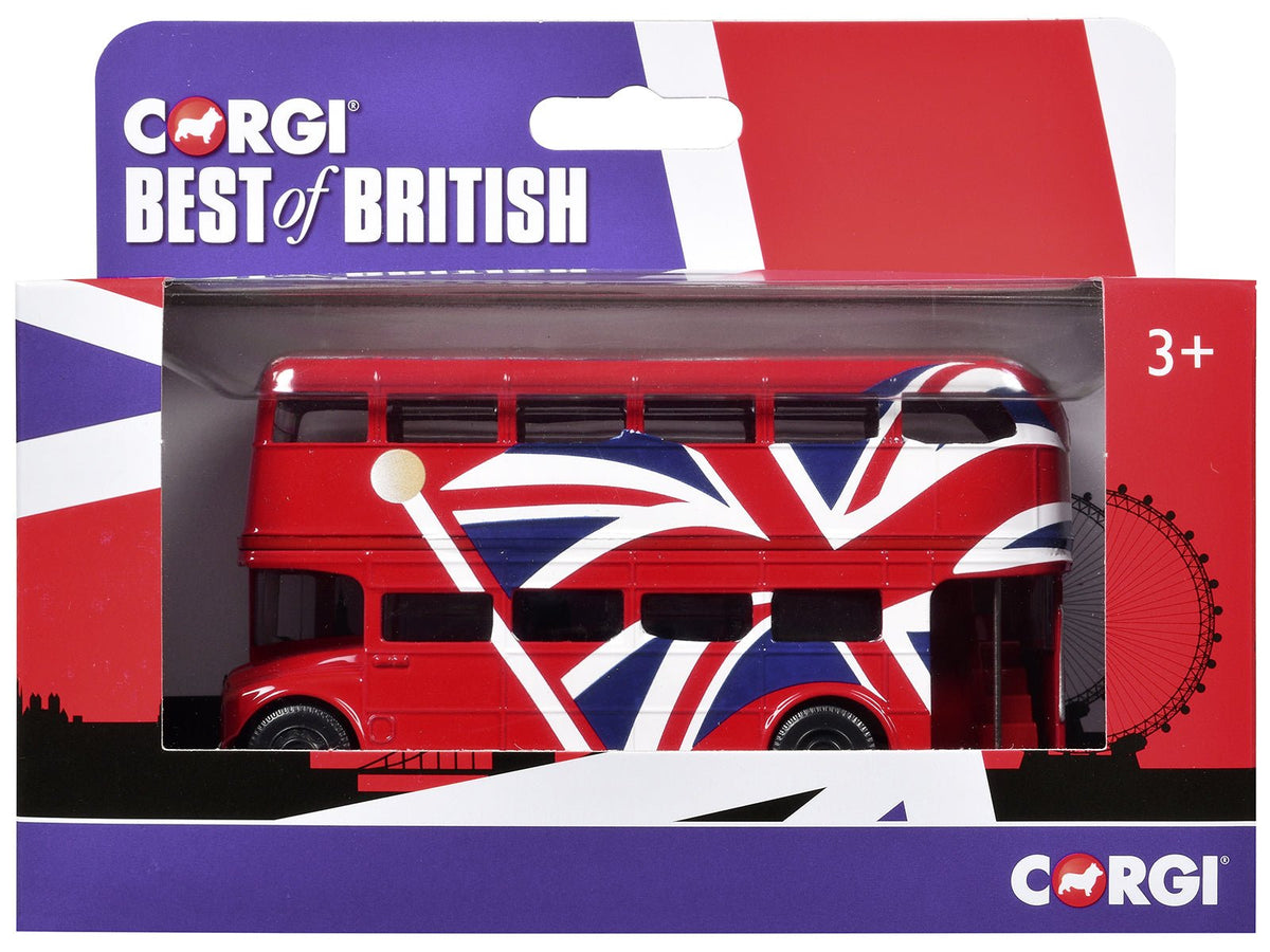 London Bus Red with UK Flag Graphics "Best of British" Series Diecast Model Car by Corgi-Corgi-ModelCars.com