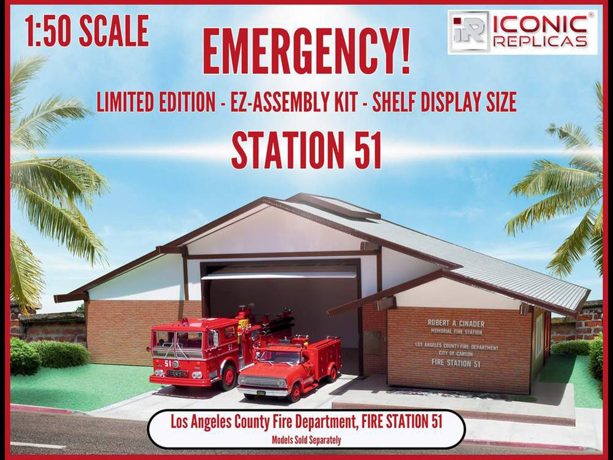 Los Angeles County Fire Department Fire Station 51 Diorama EZ Assembly Kit "Emergency!" Series 1/50 Model by Iconic Replicas-Iconic Replicas-ModelCars.com