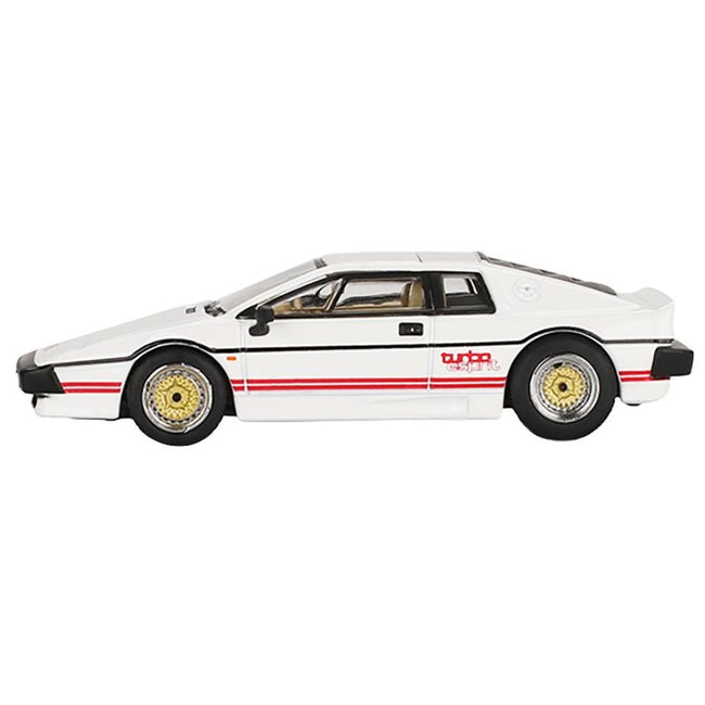 Lotus Esprit Turbo RHD (Right Hand Drive) White with Red Stripes 007 James Bond "For Your Eyes Only" (1981) Movie Limited Edition 1/64 Diecast Model Car by Mini GT-Mini GT-ModelCars.com