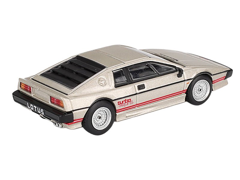 Lotus Esprit Turbo Silver Metallic with Red Stripes Limited Edition 1/64 Diecast Model Car by Mini GT-Mini GT-ModelCars.com