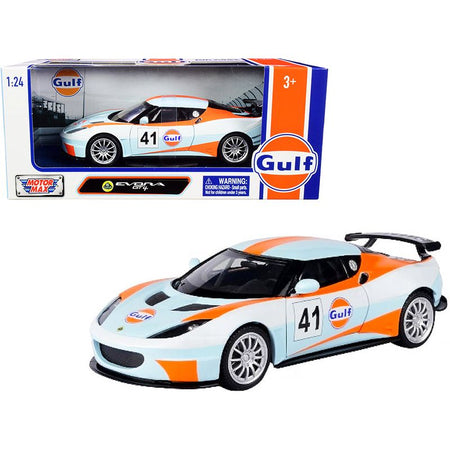 Lotus Evora GT4 41 "Gulf Oil" Light Blue with White and Orange Stripes 1/24 Diecast Model Car by Motormax - Motormax - ModelCars.com