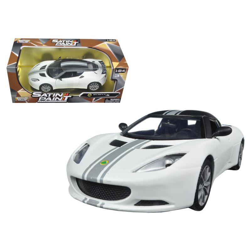 Lotus Evora S Matt White with Black Top and Gray Stripes "Satin Paint" Series 1/24 Diecast Model Car by Motormax - Motormax - ModelCars.com