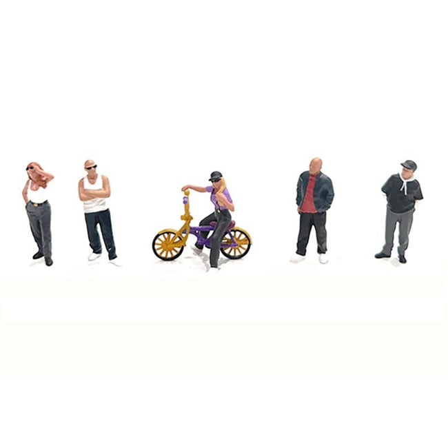 "Lowriders #5" 6 piece (5 People 1 Bicycle) Diecast Figures Set 1/64 Scale Models by American Diorama-American Diorama-ModelCars.com