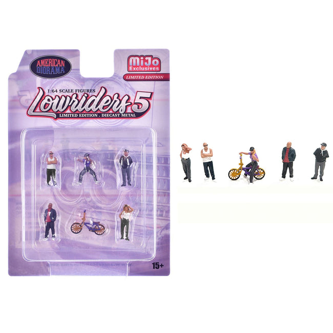"Lowriders #5" 6 piece (5 People 1 Bicycle) Diecast Figures Set 1/64 Scale Models by American Diorama-American Diorama-ModelCars.com