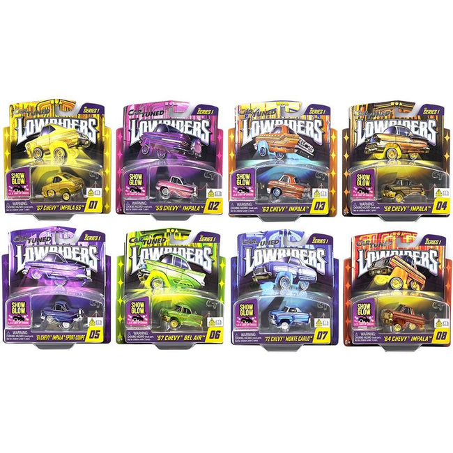 "Lowriders Show Glow" Series 1 Set of 8 Pieces Diecast Model Cars by CarTuned-Car Tuned-ModelCars.com