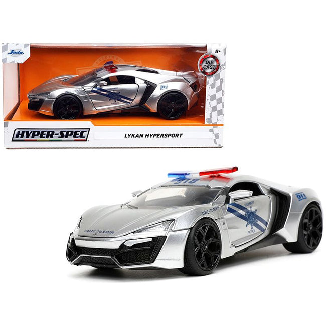 Lykan Hypersport Police Silver with Blue Stripes "Highway Patrol" "Hyper-Spec" Series 1/24 Diecast Model Car by Jada-Jada-ModelCars.com