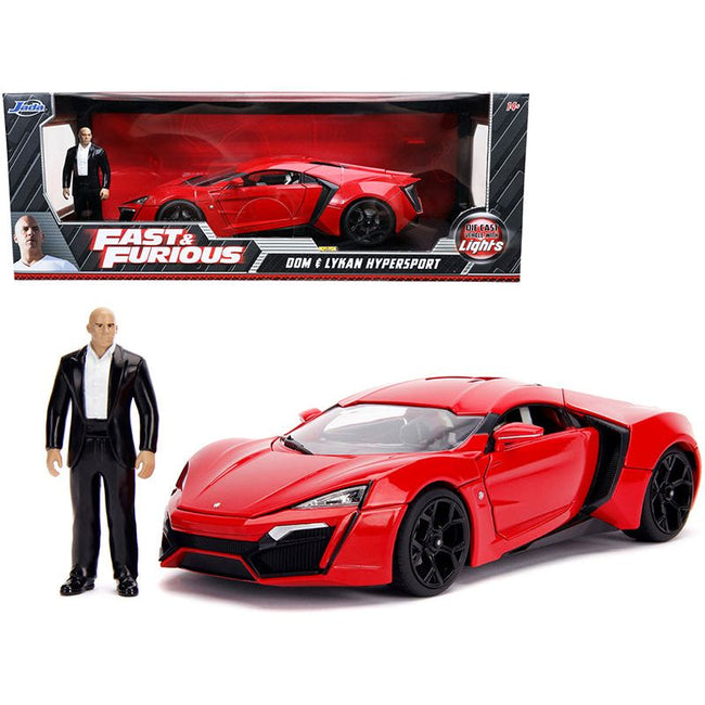 Lykan Hypersport Red with Lights and Dom Figurine "Fast & Furious" Movie 1/18 Diecast Model Car by Jada-Jada-ModelCars.com