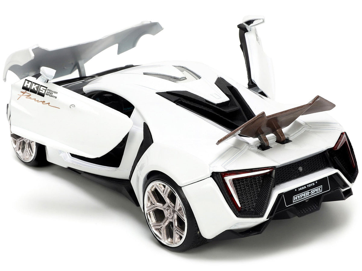 Lykan Hypersport White with Bronze Metallic Rear Spoiler "HKS" "Hyper-Spec" Series 1/24 Diecast Model Car by Jada-Jada-ModelCars.com