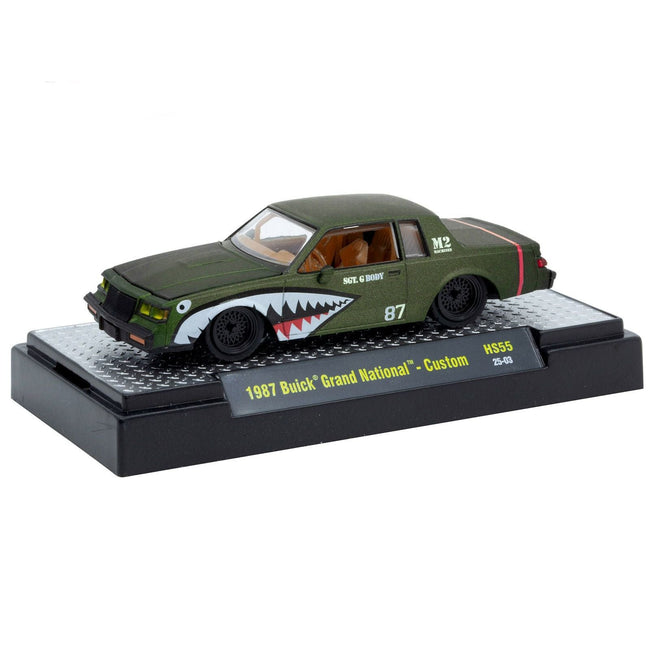 M2 1987 Buick Grand National Custom Green Metallic with Shark Mouth Graphics "Sgt. G Body" Limited Edition to 6600 pieces Worldwide 1/64 Diecast Model Car by M2 Machines-M2-ModelCars.com
