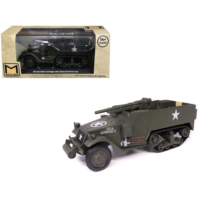 M3 Gun Motor Carriage with 75mm M1897A4 Gun Olive Drab "United States Army" 1/43 Diecast Model by Militaria Die Cast-Militaria Die Cast-ModelCars.com