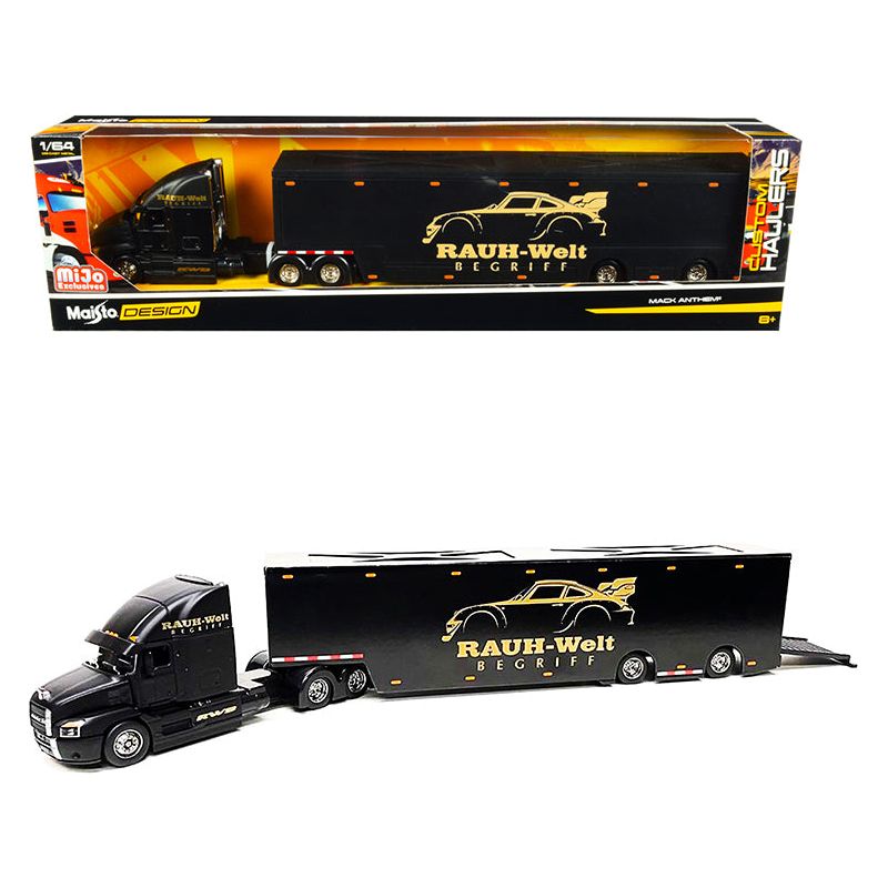 Mack Anthem Enclosed Car Transporter "RAUH - Welt BEGRIFF" (RWB) Matt Black "Custom Haulers" Series 1/64 Diecast Model by Maisto - Maisto - ModelCars.com