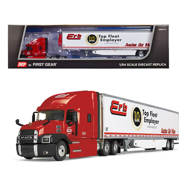 Mack Anthem Sleeper Cab Red with Utility Ribbed Sided Refrigerated Trailer "Erb Transport" 1/64 Diecast Model by DCP/First Gear - First Gear - ModelCars.com