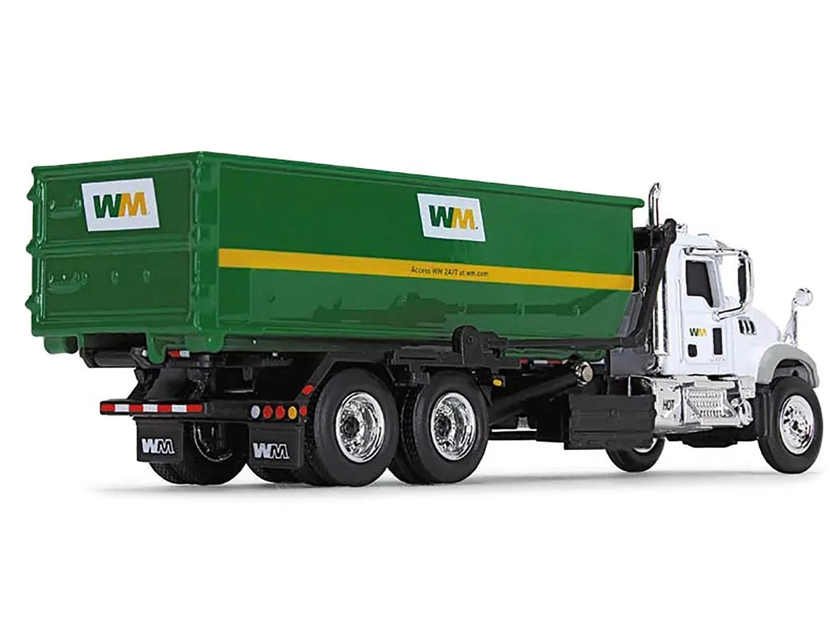 Mack Granite MP Refuse Garbage Truck with Tub-Style Roll-Off Container "Waste Management" White and Green 1/87 (HO) Diecast Model by First Gear-First Gear-ModelCars.com
