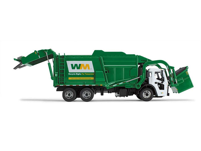 Mack LR Garbage Truck with McNeilus Meridian Front Load Refuse Body White and Green with Refuse Bin "Waste Management" 1/64 Diecast Model by First Gear-First Gear-ModelCars.com