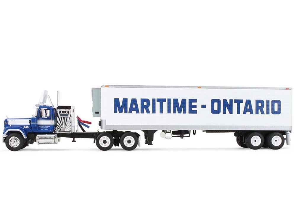 Mack Super-Liner with 36" Vintage Sleeper and 40' Vintage Trailer with Reefer "Maritime-Ontario" Blue with White Stripes "Legacy" Series 4 1/64 Diecast Model by DCP/First Gear-First Gear-ModelCars.com