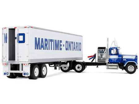 Mack Super-Liner with 36" Vintage Sleeper and 40' Vintage Trailer with Reefer "Maritime-Ontario" Blue with White Stripes "Legacy" Series 4 1/64 Diecast Model by DCP/First Gear-First Gear-ModelCars.com