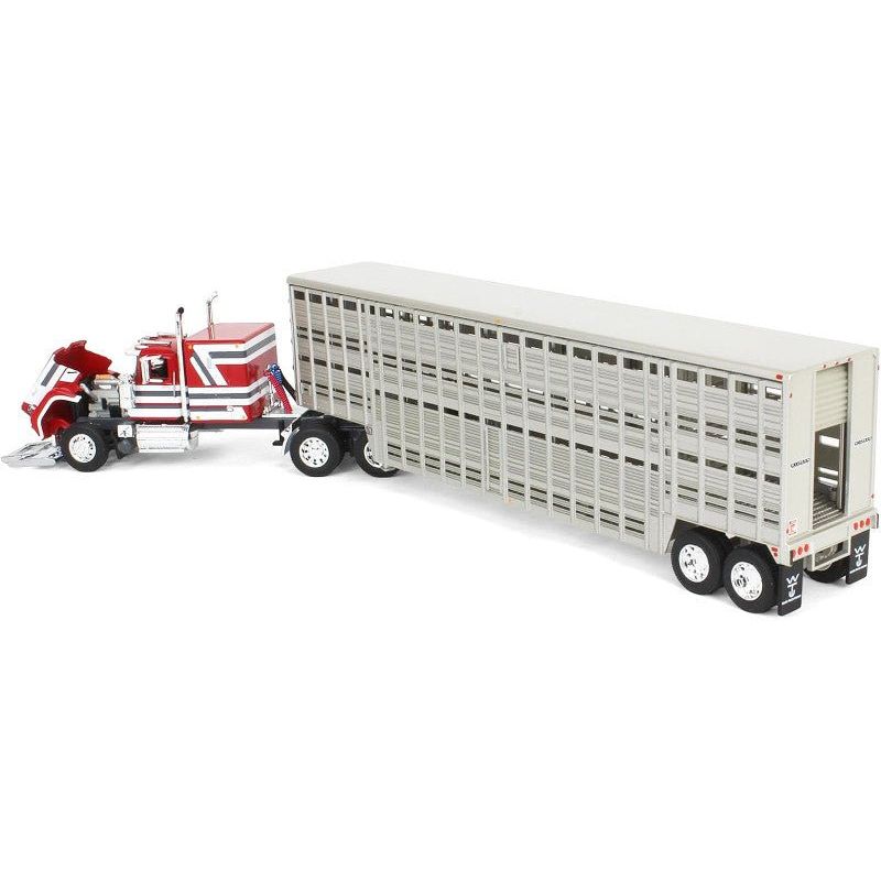 Mack Super - Liner with 60" Flat Top Sleeper and 45' Wilson Vintage Livestock Trailer Red with White and Gray Stripes 1/64 Diecast Model by DCP/First Gear - First Gear - ModelCars.com