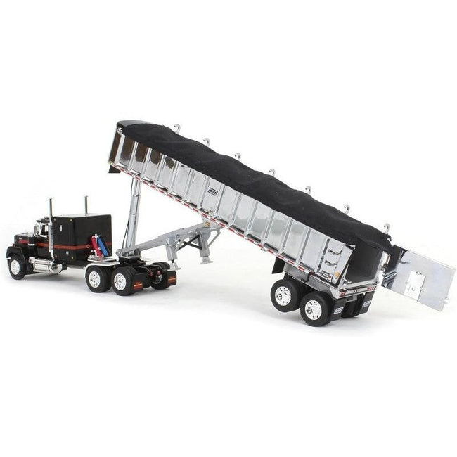 Mack Super-Liner with 60" Flat Top Sleeper and East End Dump Trailer Black 1/64 Diecast Model by DCP/First Gear-First Gear-ModelCars.com