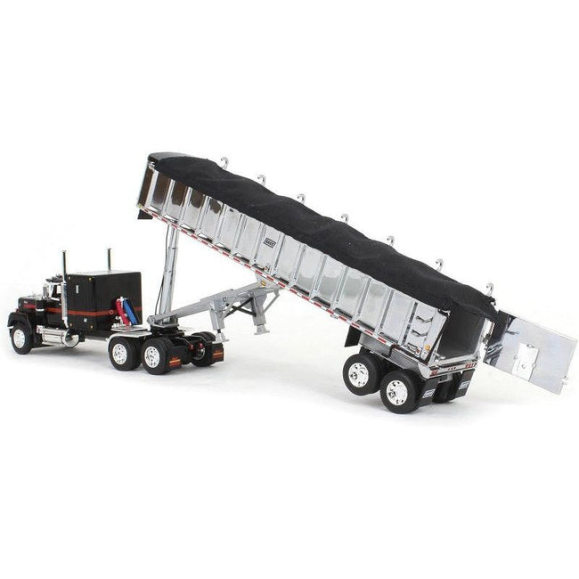 Mack Super - Liner with 60" Flat Top Sleeper and East End Dump Trailer Black 1/64 Diecast Model by DCP/First Gear - First Gear - ModelCars.com