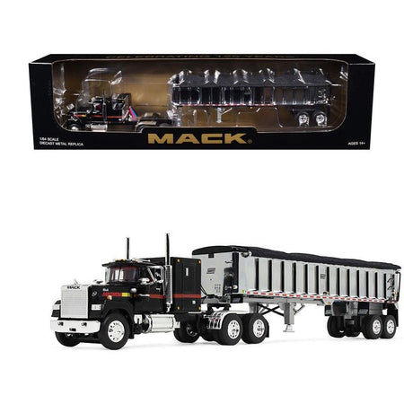Mack Super - Liner with 60" Flat Top Sleeper and East End Dump Trailer Black 1/64 Diecast Model by DCP/First Gear - First Gear - ModelCars.com