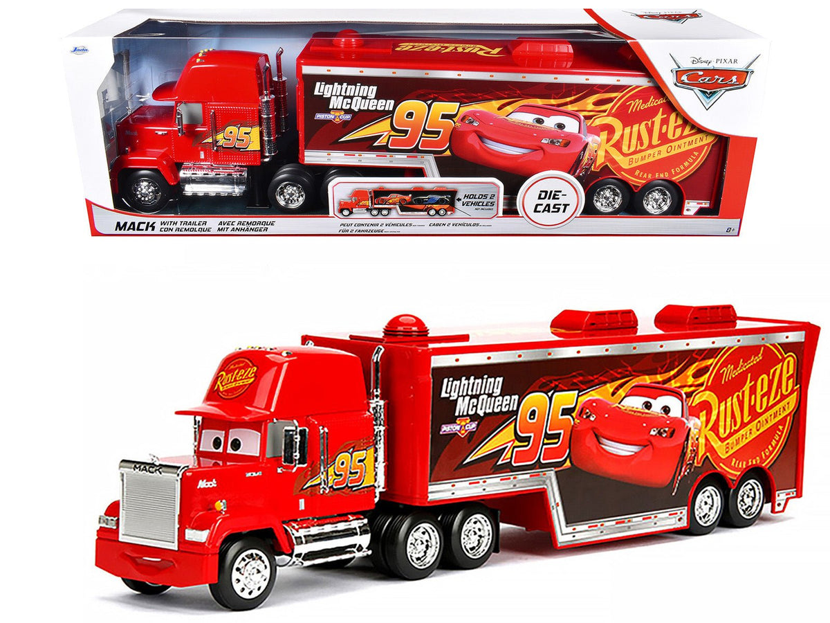 Mack Tractor Truck with Hauler Red "Disney & Pixar Cars" Movie "Hollywood Rides" Series Diecast Model Car by Jada-Jada-ModelCars.com