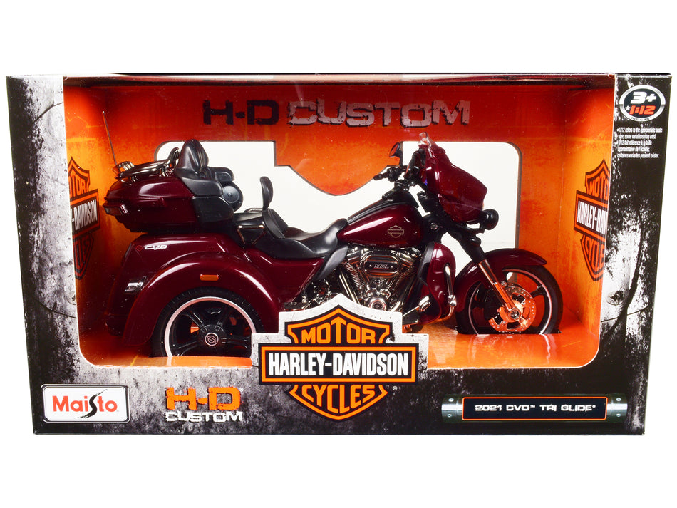 2021 Harley Davidson CVO Tri Glide Motorcycle Dark Red Metallic "H-D Custom" 1/12 Diecast Model Car by Maisto