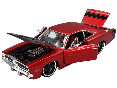 1969 Dodge Charger R/T Red Metallic with Black Hood and Black Stripes "Classic Muscle" 1/25 Diecast Model Car by Maisto - view 3