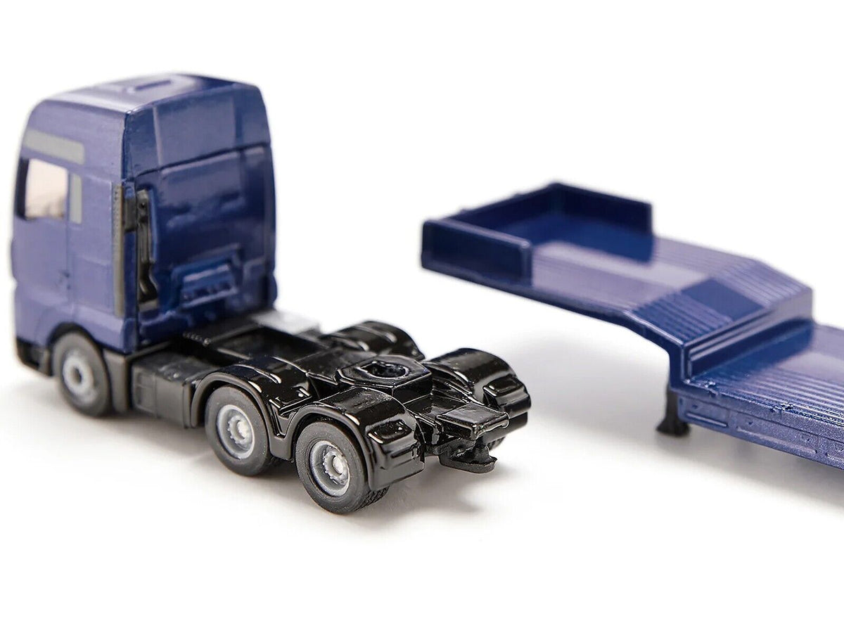 MAN Truck Blue Metallic with Low Loader Trailer and JCB 457 Wheel Loader Yellow 1/87 (HO) Diecast Model by Siku-SIKU-ModelCars.com