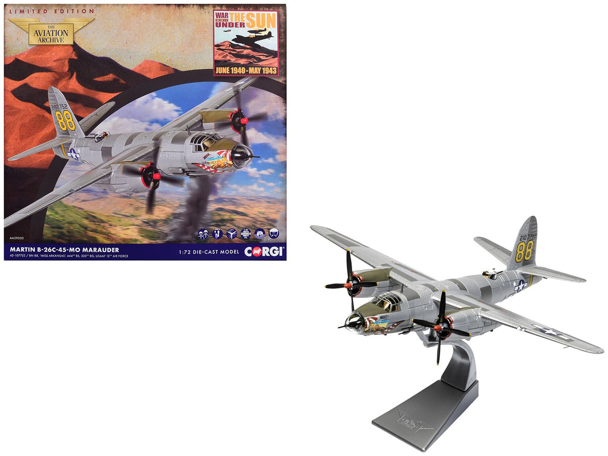 Martin B-26C-45-MO Marauder Aircraft "42-107752 Miss Arkansas 444th BS 320th BG 12th Air Force" (1944) United States Army Air Forces "The Aviation Archive" Series 1/72 Diecast Model by Corgi-Corgi-ModelCars.com