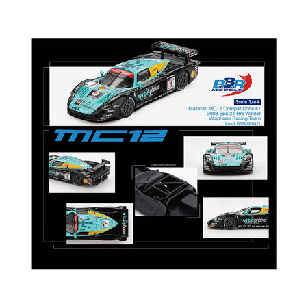 Maserati MC12 Competizione #1 Michael Bartels - Andrea Bertolini - Eric van de Poele - Stephane Sarrazin "Vitaphone Racing Team" Winner "24 Hours of Spa" (2008) 1/64 Diecast Model Car by BBR-BBR-ModelCars.com