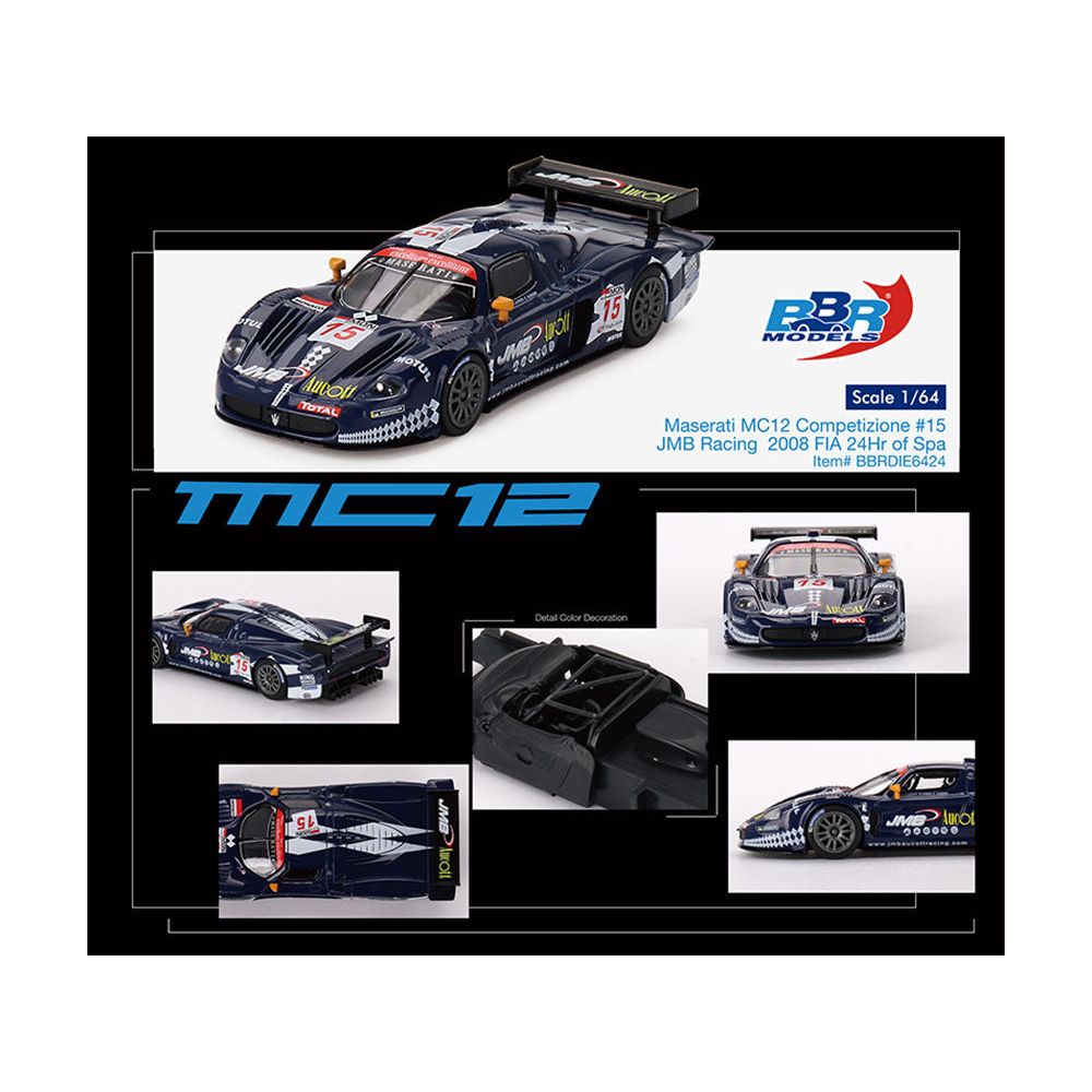 Maserati MC12 Competizione 15 Ben Aucott - Alain Ferte - Stephane Daoudi "JMB Racing" "24 Hours of Spa" (2008) 1/64 Diecast Model Car by BBR - BBR - ModelCars.com