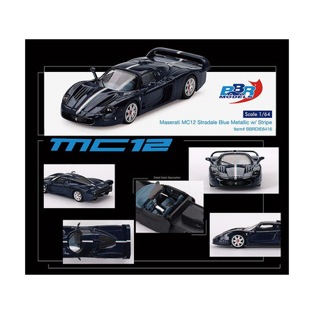 Maserati MC12 Stradale Blue Metallic with White Stripe 1/64 Diecast Model Car by BBR-BBR-ModelCars.com